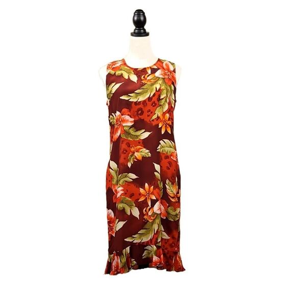 Chico's Silk Tropical Floral Dress - Red Green Sleeveless Medium - Picture 1 of 8